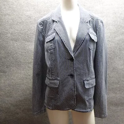 Caslon Blazer Womens Large Denim Blue White Striped Cotton Stretch  • £21.72