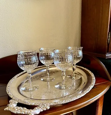 Vintage Cocktail Glasses Crystal Wine Goblets Coupes Etched Barware Set~4 • $39.99