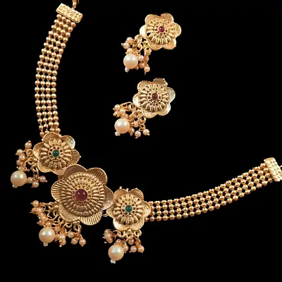 Gold Plated Pearl Choker Designer Necklace Indian Bollywood Bridal Jewelry Sets • $15.59