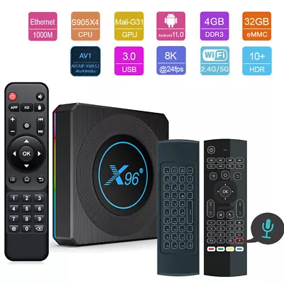 Quad Core X96-X4 Android 11.0 Amlogic 8K UHD Dual WiFi 5G+1000M Ethernet TV Box • $61.56