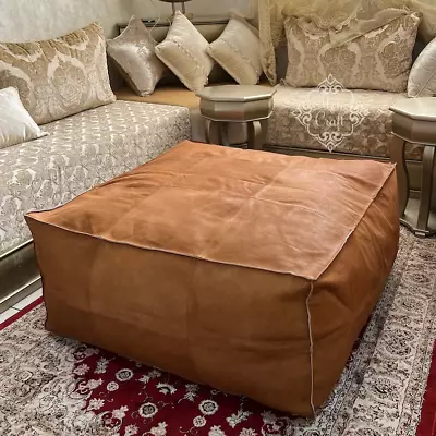 New Boho Classic 30'' Genuine Goat Leather Moroccan Ottoman Footstool Pouffe New • $152