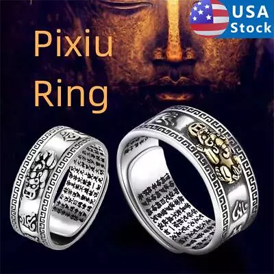 Men's Feng Shui Pixiu Adjustable Ring Buddhist Mantra Attract Wealth Lucky Ring • $6.98