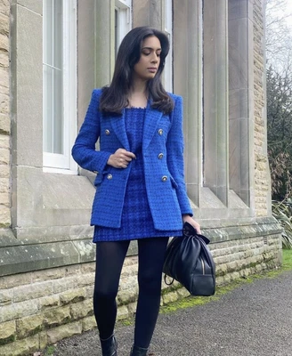 $60.99 • Buy Nwt Zara Fw21 Combination Faux Leather Textured Blazer Jacket Blue 2128/242 Xs
