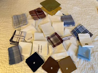 Vtg Lot 30 Men’s Plaid Monogram Plain Cotton Linen Blend New Used Hanky • $20