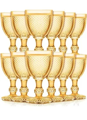 Bokon 12 Pack Wine Glasses Goblets 10 Oz Vintage - Amber • $38