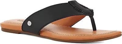 Ugg Carey Flip Black Womens Leather Flip Flops Sandals • $73.89