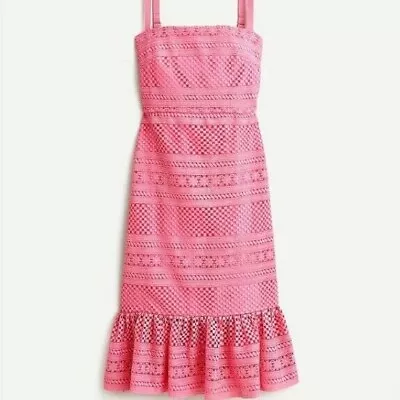 $168 NWT|J.CREW Geometric Eyelet Strappy Lace Midi Dress In Pink Size 2 • $29.40