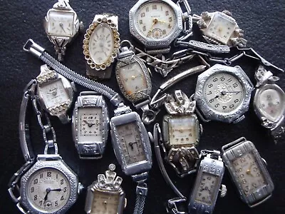 Antique/vintage Lot 15 Ladies Art Deco Style Watches Repair/parts Elgin Mepa • $62.92