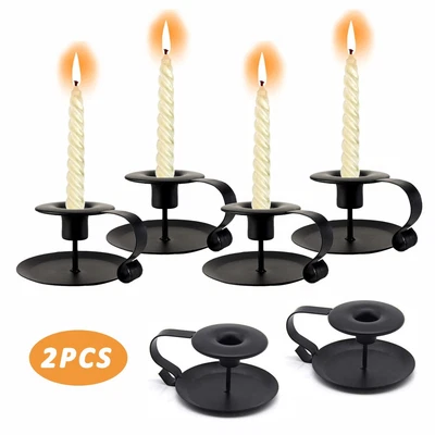 £6.59 • Buy Retro Black Iron Candlestick Holders Set Of 2 Single-head Vintage Decoration