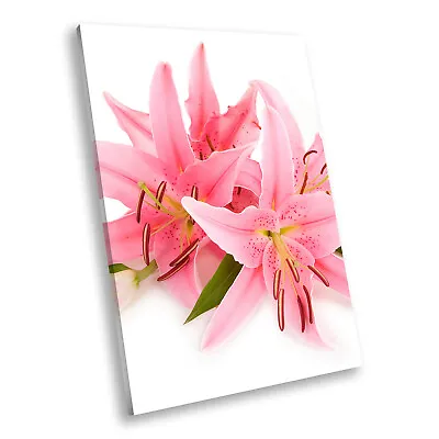 Pink White Lily Flower Portrait Abstract Canvas Wall Art Large Picture Prints • £14.99