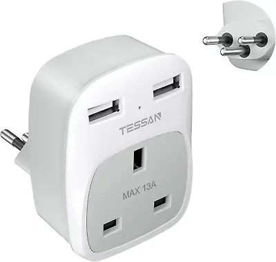 UK To Swiss Plug Adapter TESSAN UK To Switzerland Plug Adapter With 2 USB Type • £24.62