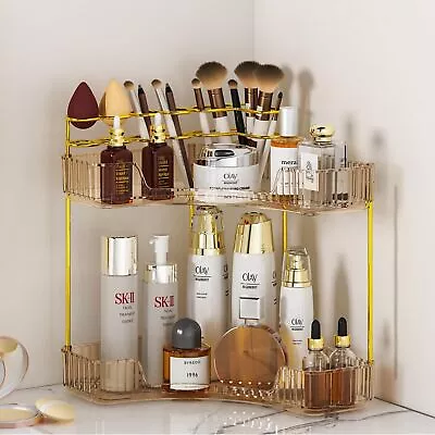 Makeup Organizer Corner Shelf Cosmetics Skincare Bathroom Vanity Counter  2 Tier • $22.09