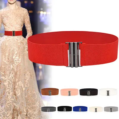 Women Elastic Wide Waist Belt Stretch Buckle Wide Corset Cinch Dress Waistband • £3.48