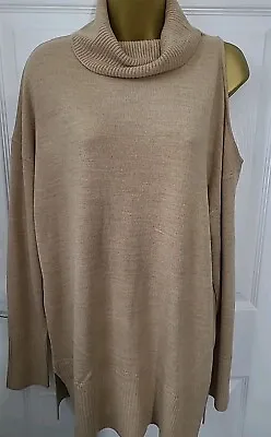 Next Beige Size 14 Polo Neck Off The Shoulder Long Very Soft Jumper • £3.50