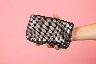 Vintage Pewter Chainmail Clutch Bag / Purse Eveningwear Party Disco • £18