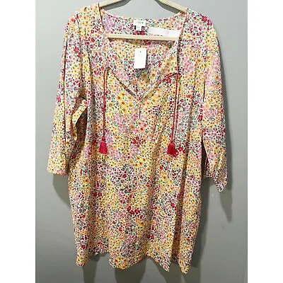 J. Crew Factory Womens Peasant Tunic Top Blouse Multicolor Size XXL Floral Print • $30.35