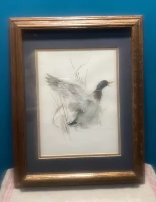 Framed  Matted  MALLARD DUCK   PRINT By MADS STAGE Danish  Signed  1970s EUC • $32.99