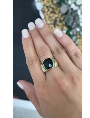 Black Onyx With Green Sapphire Men's Ring Yellow Gold Jewelry For Women Or Men • $1355