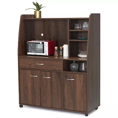 JOMEED Kitchen Pantry Microwave Storage Cabinet With Wheels Drawer And Shelves • $151.99