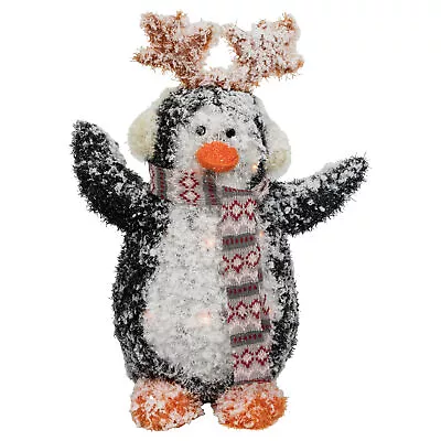 Northlight 22  Lighted Snowy Penguin In Antler Hat Outdoor Christmas Decoration • $82.49