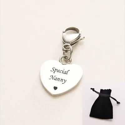 Personalised Nanny Charm Gift For Special NANNY Engraved Clip On Heart Charm • $27.59