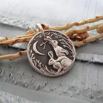 Vintage Moon Rabbit Charm Hares Pendant Necklace Women Wedding Retro Jewelry • $13.19