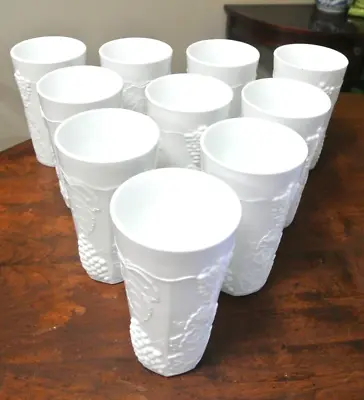 Vintage Indiana Glass Colony Harvest Grape Milk Glass Coolers ~ Set Of 10 • $35