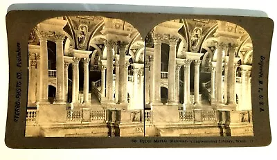 Upper Marble Stairway Congressional Library Washington Stereo View Card • $5.59