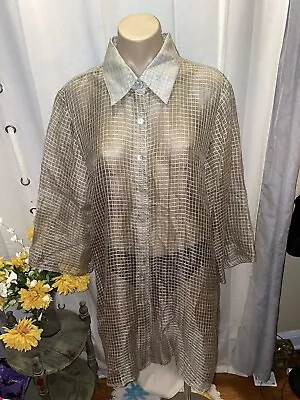 IC Collection Connie K Womens Silk Sheer Tan Long Top Size XL • $39.99