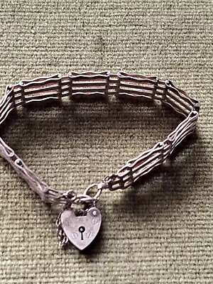 Vintage Sterling Silver F/h Four Bar Gate Bracelet With Padlock • £28