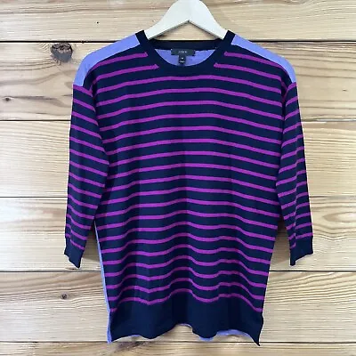 J Crew Merino Wool Sweater XS Stripe Colorblock Purple Pink Stripe Knit B132 • $12.99