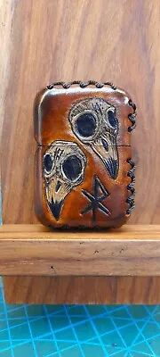 Zippo Custom Hand Made Leather Case Raven Skulls Nordic Rune  Love  • £49