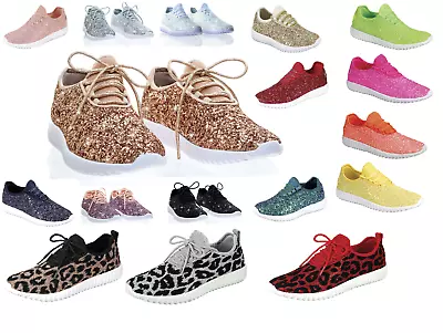 $17.95 • Buy New Women's Sequin Glitter Lace Up Fashion Shoes Comfort Athletic Sneakers 
