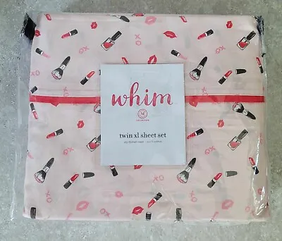 Martha Stewart WHIM Barbiecore Pink Makeup All Over Glam Print Twin XL Sheet Set • $54.95