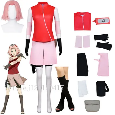 Haruno Sakura Cosplay Anime Halloween Party Costume Suit Outfits Wig Headband • $31.99