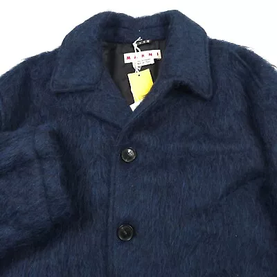 $2100 Marni Brushed Wool Fuzzy Coat Jacket In Ink Blue Mens Italy Size 48 • $839.96