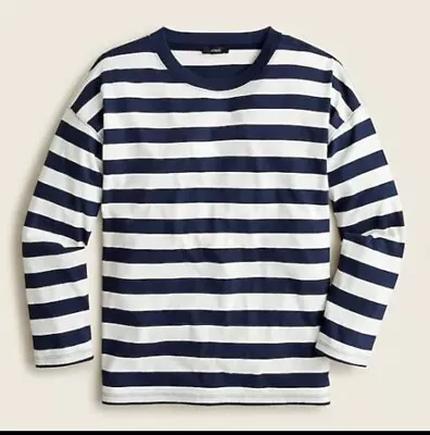 J. Crew~Essential Wide-Sleeve Crewneck LS Striped T-shirt~Navy Ivory~XS~NWT • $22.95