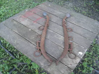 Antique Pair Of Metal Horse Collar Harness Hames With Brass Balls Mule • $45