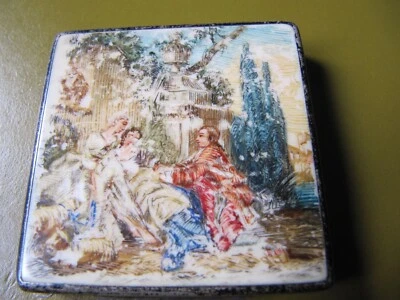 £199.97 • Buy Antique 935 Sterling Silver Guilloche Enamel Mirror Powder Compact