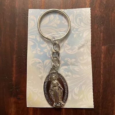 Vintage Virgin Mary Catholic Miraculous Medal Key Chain: New Old Stock • $6.99