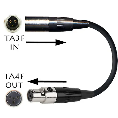 TA3M To TA4F Microphone Adapter 3 Pin Mini XLR To 4 Pin Mini XLR Shure Body Pack • £19.99