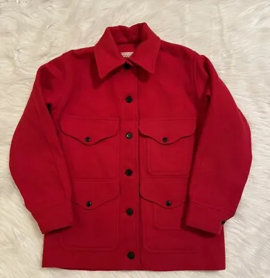 Filson Mackinaw Wool Cruiser Jacket Button Long Sleeve Red Vtg 110 Size 10 • $188.10