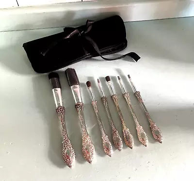 Vintage Victorian Style Make Up Vanity Brush 7 Piece Set Silver Plated NEW NOS • $40