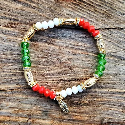 Virgen De Guadalupe Mexican Flag Color Bracelet Pulsera Joya Oro Virgen Mary • $10