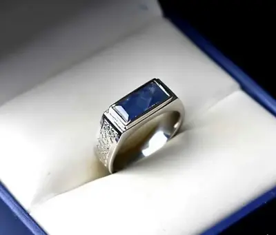 Natural Sapphire Ring Blue Sapphire Ring For Men 925 Silver Mens Neelam Ring • $125