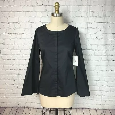 H By Halston Womens Blouse Black Wide Bell Sleeve Button Top NWT $79 Size XS • $10