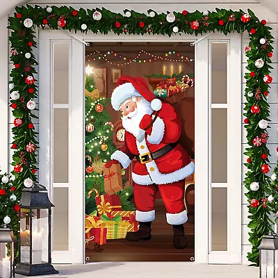 Merry Christmas Door Cover Christmas Hanging Banner Santa Door Cover Cloth Polye • $11.91