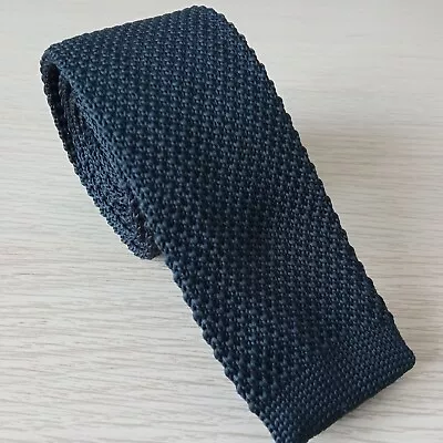 Luxury Mens Black Woven Tie Solid Slim 4.5 Knitted Skinny BC2 UK • $11.65