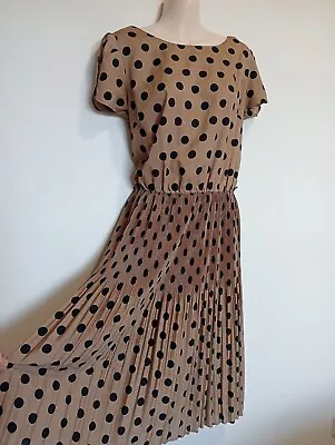 Laura Ashley Size 12 To 14 Dress Polkadot Spot Midi Vintage Style A-line Brown • $20