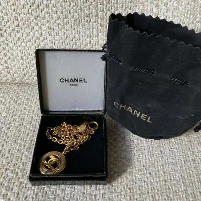 $970.79 • Buy CHANEL Vintage Necklace Gold Plated Metal CC Logo Circle Pendant Coco With Box